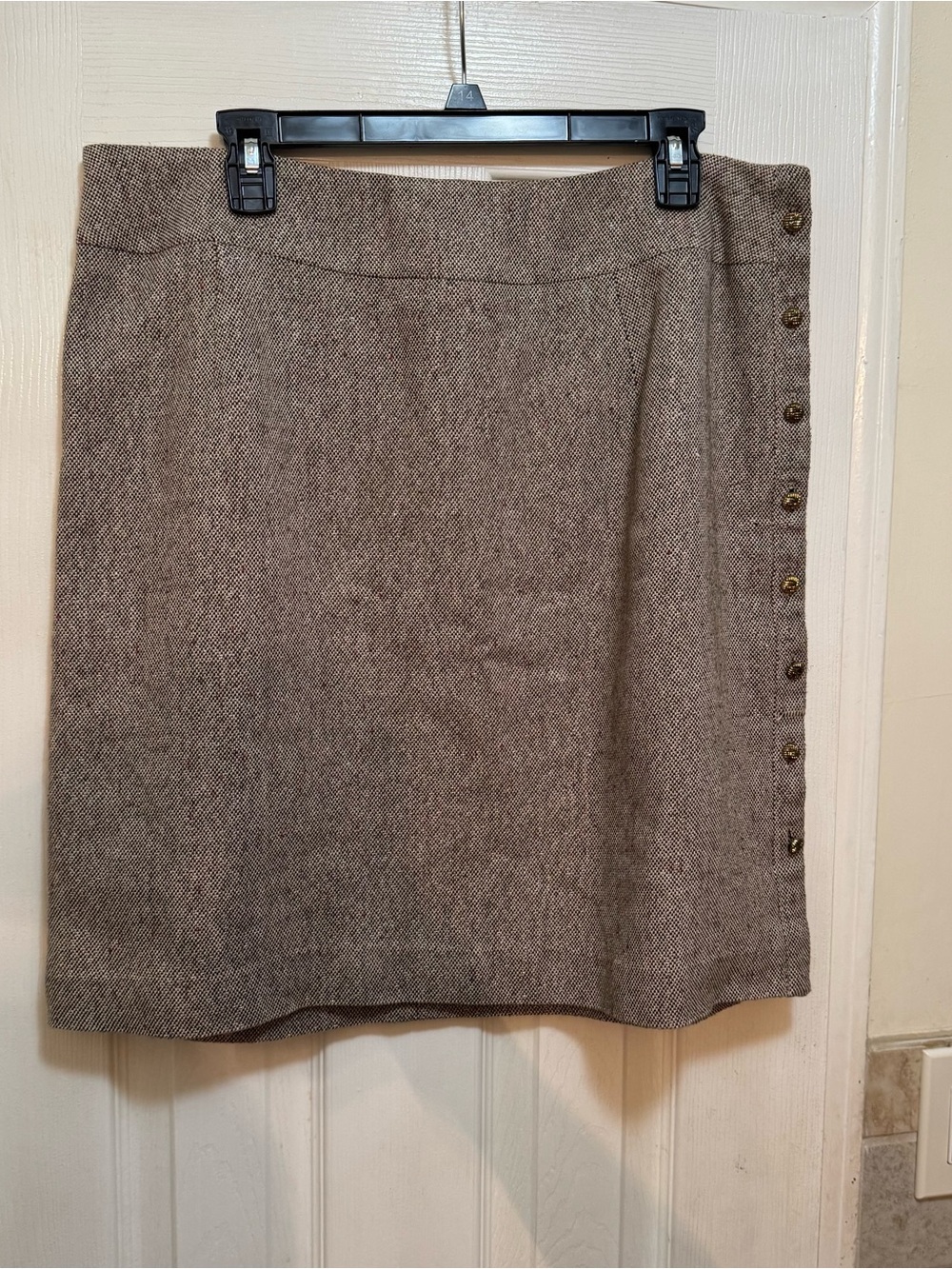 Dialogue Brown Herringbone Mini Skirt with Side Button Detail